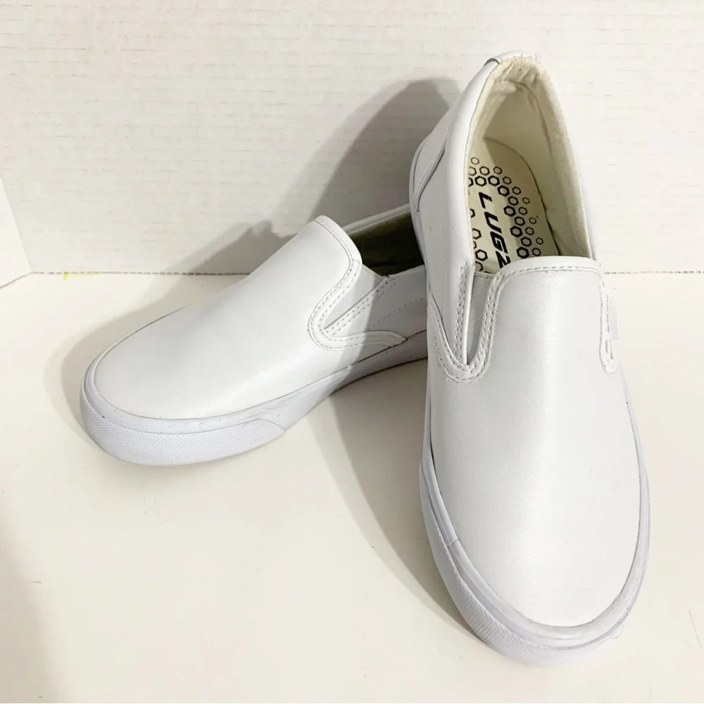 Lugz Clipper LX White Slip On Synthetic Leather Sneakers with Elastic Gore 🤍